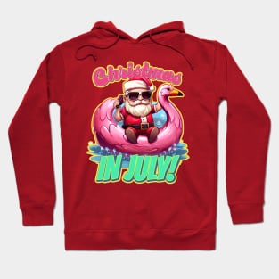 Christmas in July Santa on a Cellphone Pink Flamingo Hoodie